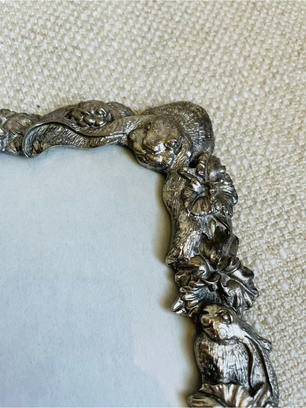 Botanical Bunny Rabbit Pewter Silver Nursery Ornate Picture Frame Fits 3.5x4.5”